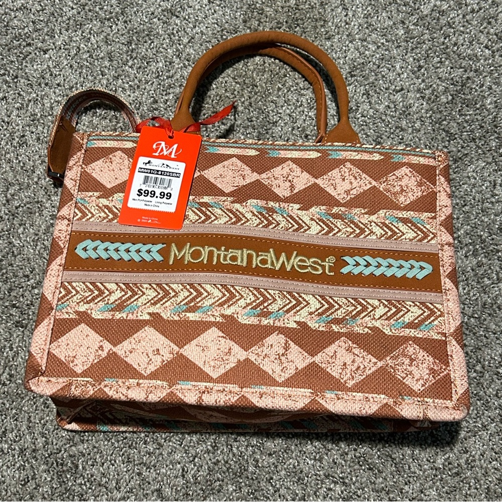NEW with tags Conceal Carry Montana West Geometric Brown and Cream Tote Purse